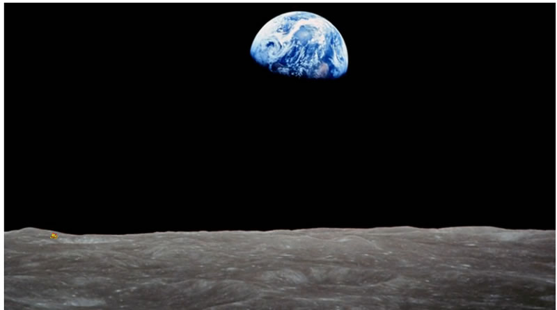Planet earth viewed from moon surface